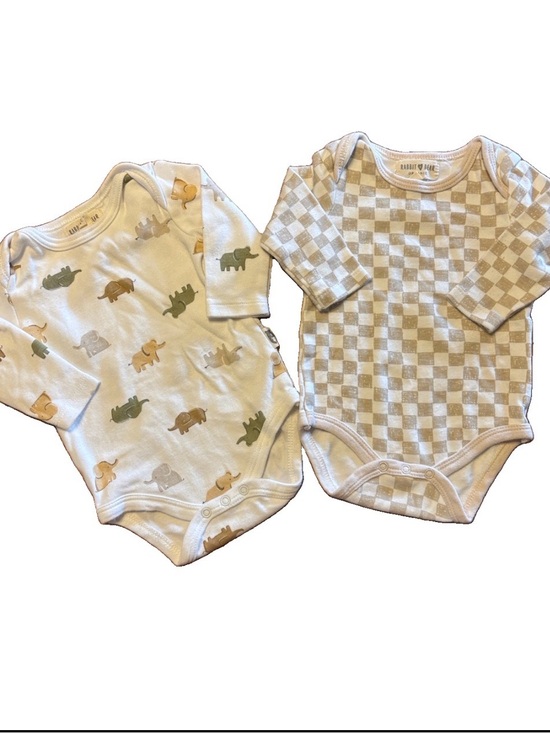 Rabbit + Bear Other - Rabbit & Bear Org Neutral Elephant & Checkered One-Piece Bodysuits - Pack of 2